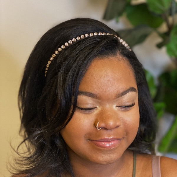 Crystal crown headband on model for wedding or formal event