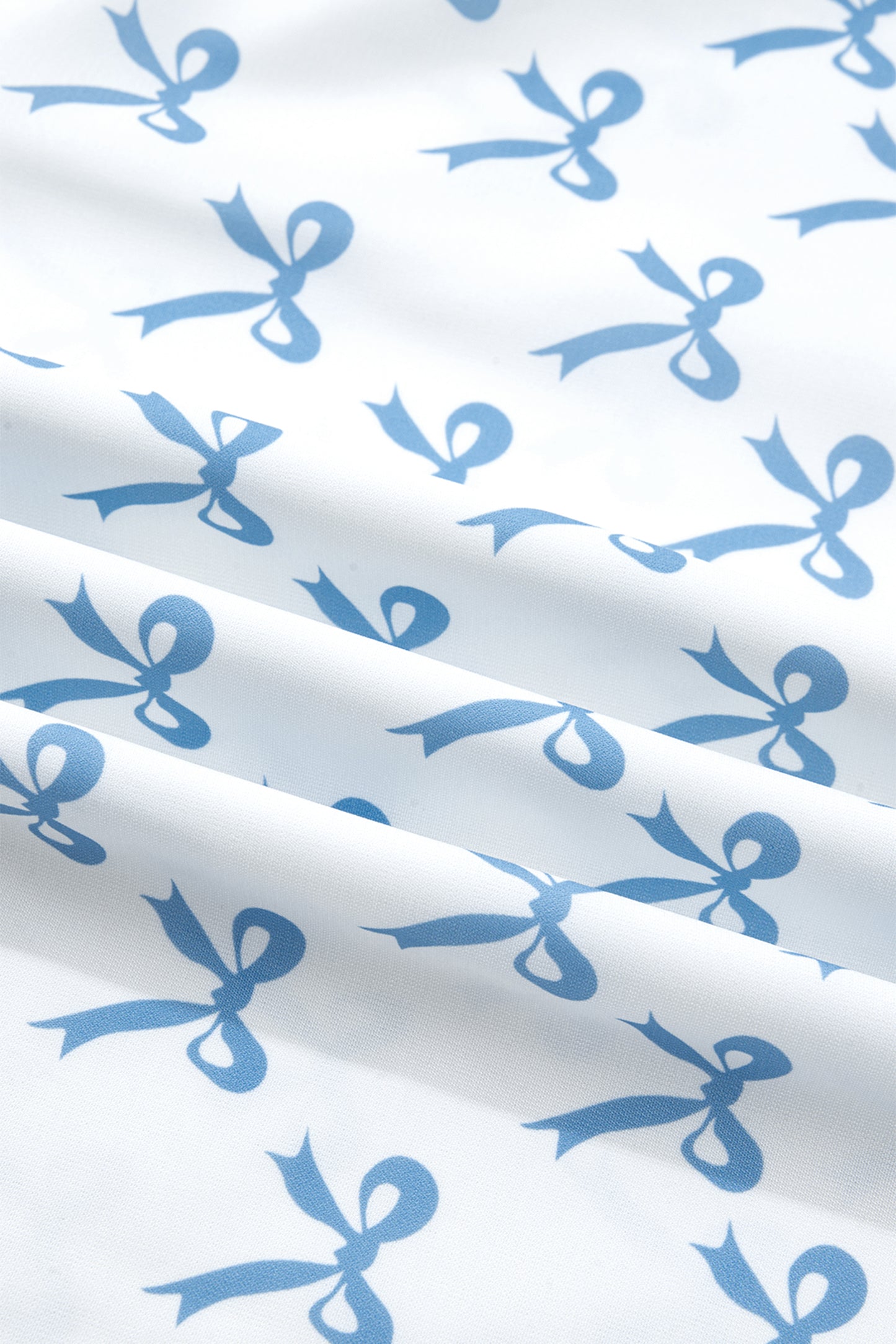 Plus Size Sky Blue Bow Print Flutter Sleeve Blouse