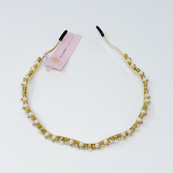Slim wavy crystal headband with pearl embellishments