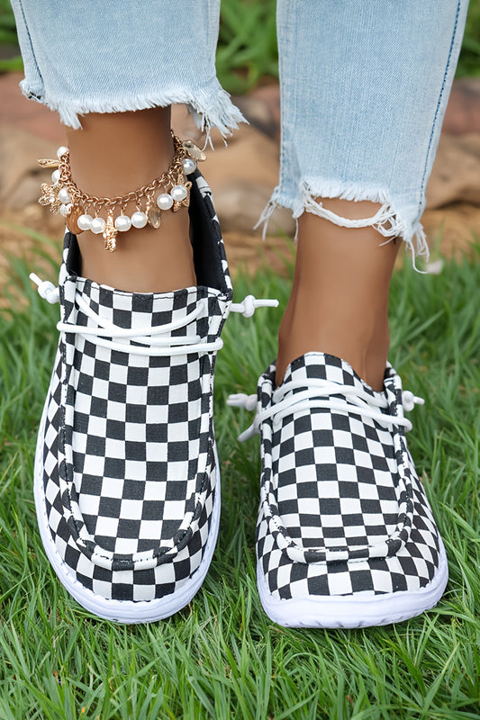 Checkered Print Lace-Up Shoes