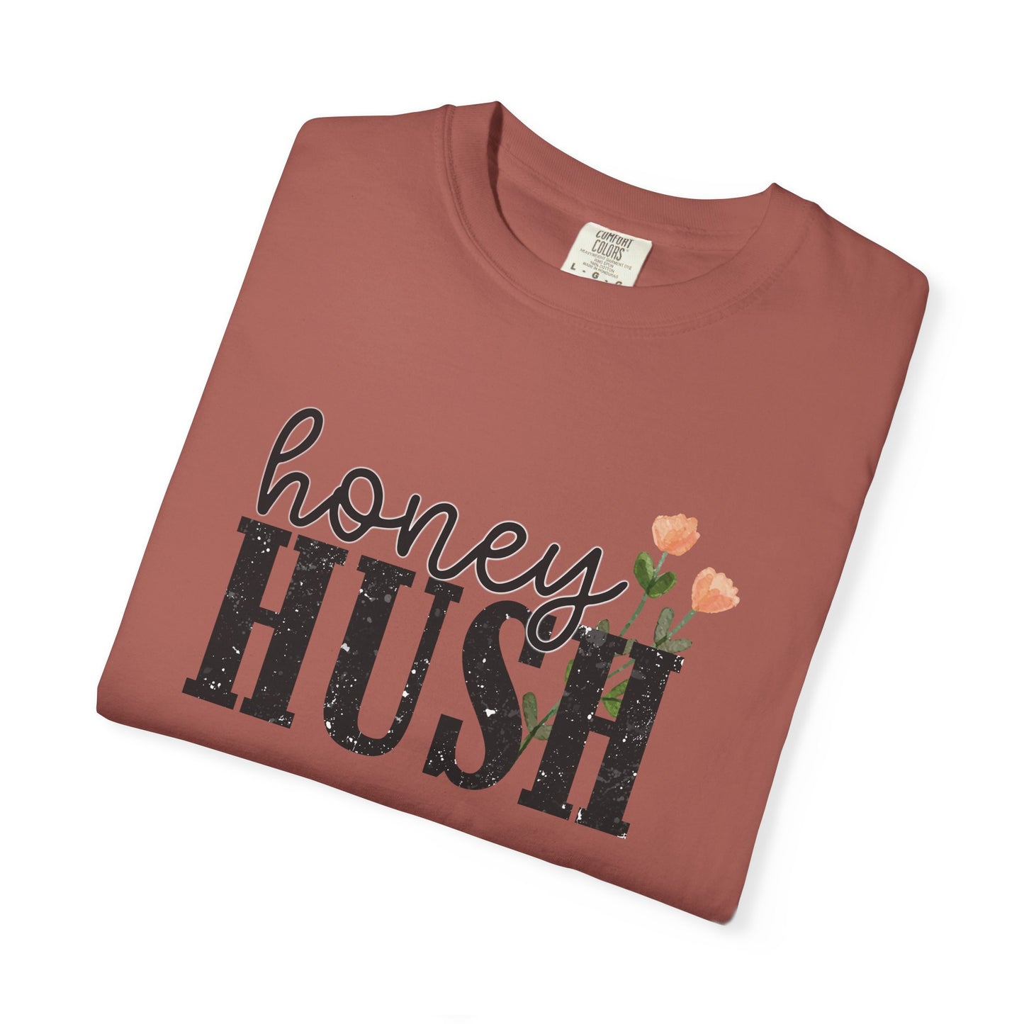 Honey Hush Floral T-Shirt — Cozy Script & Bold Vintage Block Tee