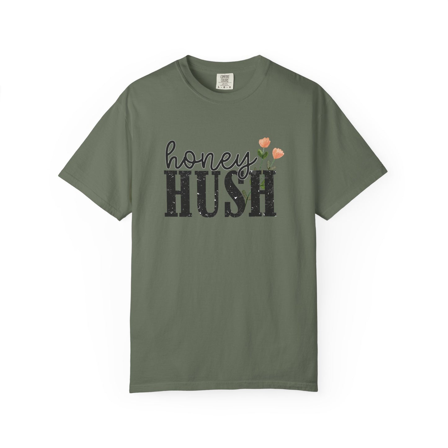 Honey Hush Floral T-Shirt — Cozy Script & Bold Vintage Block Tee