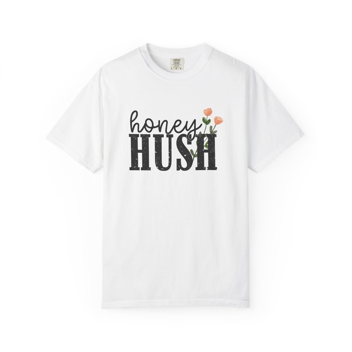Honey Hush Floral T-Shirt — Cozy Script & Bold Vintage Block Tee