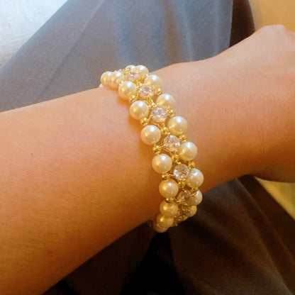  Elegant pearl and crystal bracelet on model for weddings