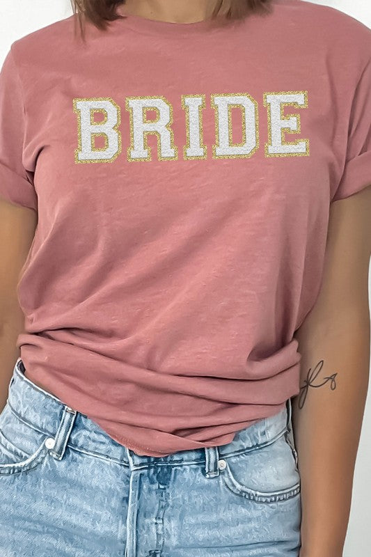mauve bride faux chenille graphic t-shirt with textured lettering