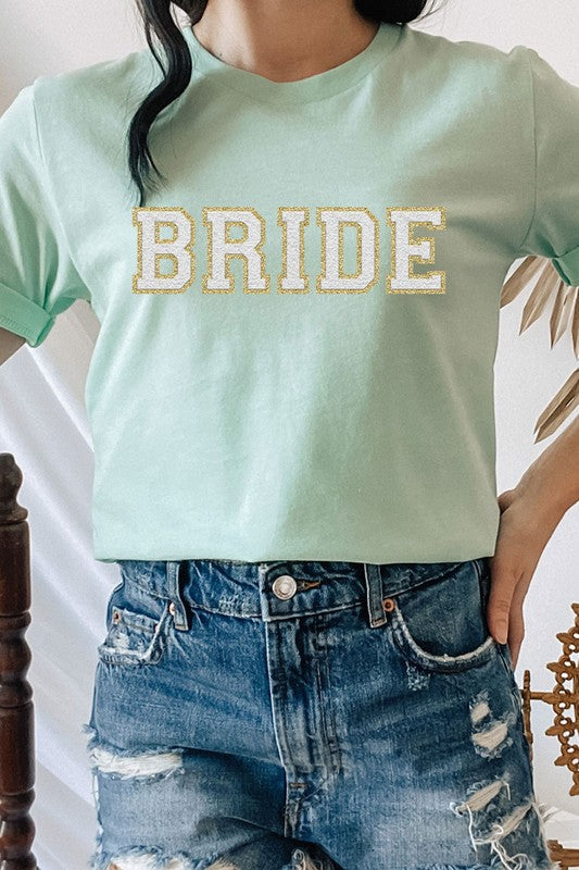 Mint bride faux chenille graphic t-shirt with textured lettering