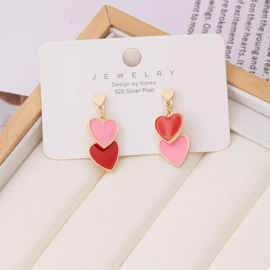Sweet Double Heart Drop Earrings