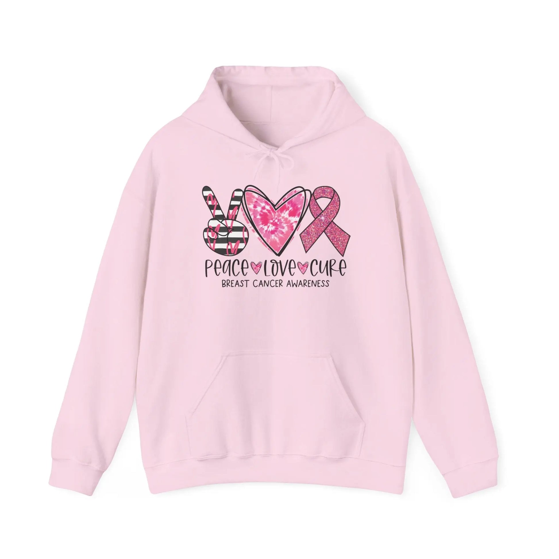 Peace, Love, Cure Breast Cancer Awareness Hoodie image 0
