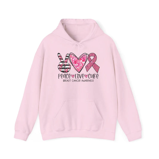 Peace, Love, Cure Breast Cancer Awareness Hoodie image 0