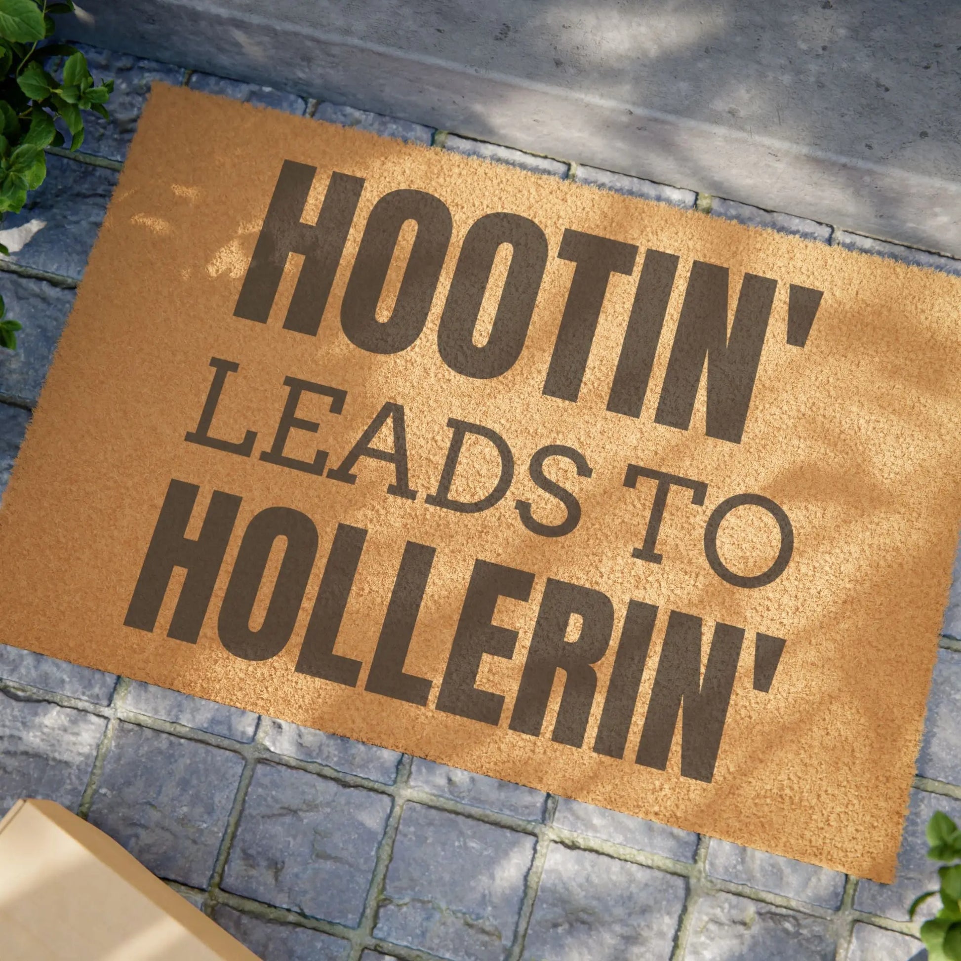 "Hootin' Leads to Hollerin'" Funny Rustic Doormat image 3