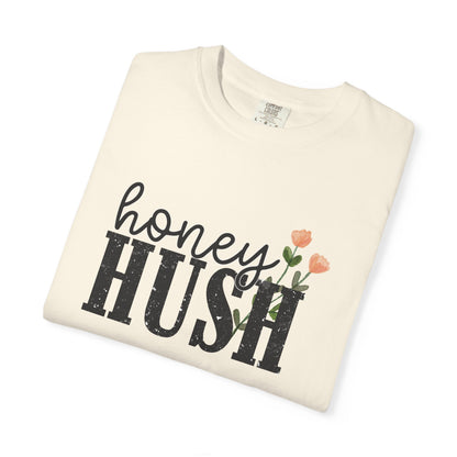 Honey Hush Floral T-Shirt — Cozy Script & Bold Vintage Block Tee