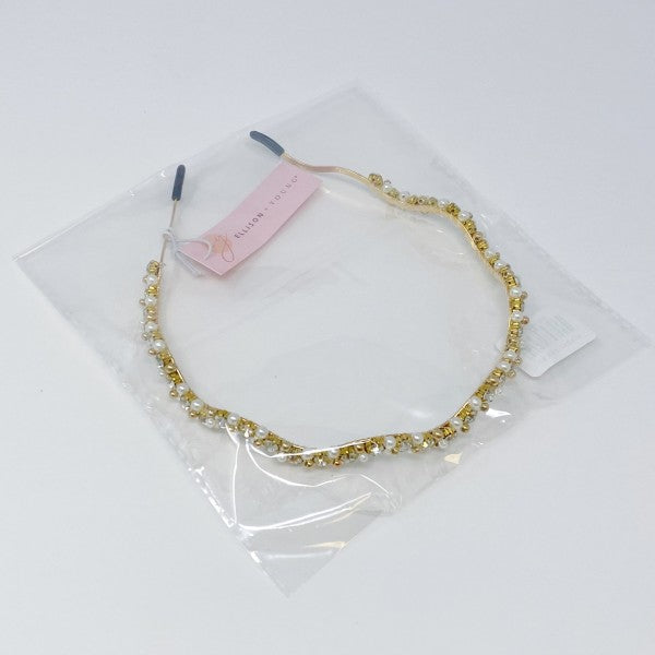 Slim wavy crystal headband with pearl embellishments