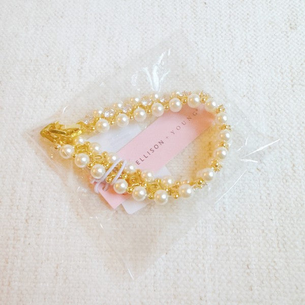  Elegant pearl and crystal bracelet on model for weddings