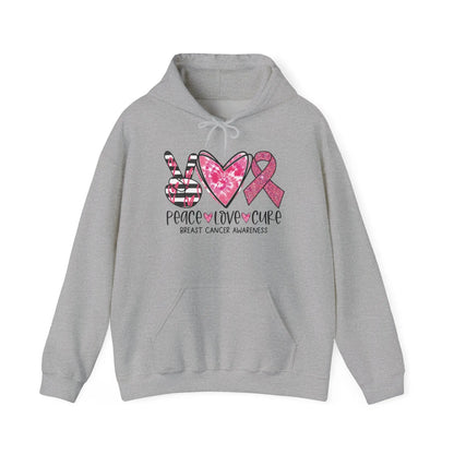 Peace, Love, Cure Breast Cancer Awareness Hoodie image 3