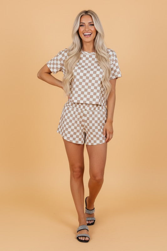 Checker T-Shirt & High-Waist Skort Matching Set | 3 Colors | S-XL