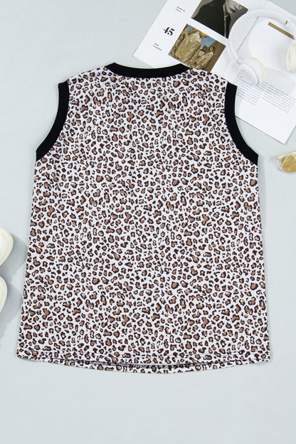 Plus Size Khaki Leopard Print Sleeveless Vest