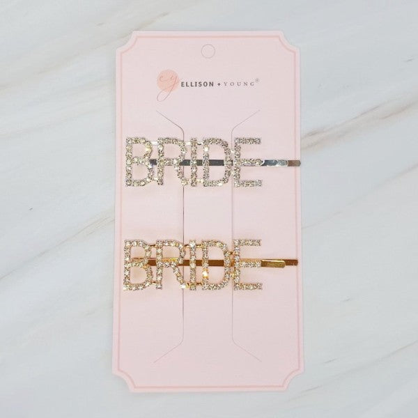 Set of 2 glam bride hair pins close-up view