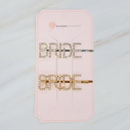 Set of 2 glam bride hair pins close-up view