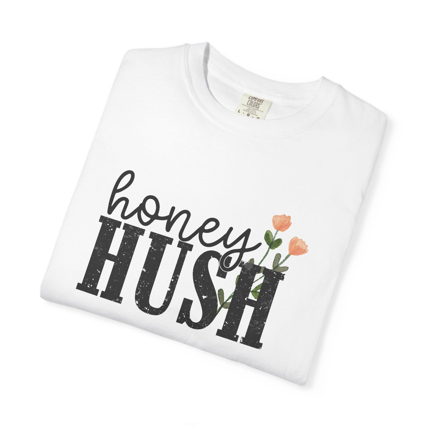 Honey Hush Floral T-Shirt — Cozy Script & Bold Vintage Block Tee