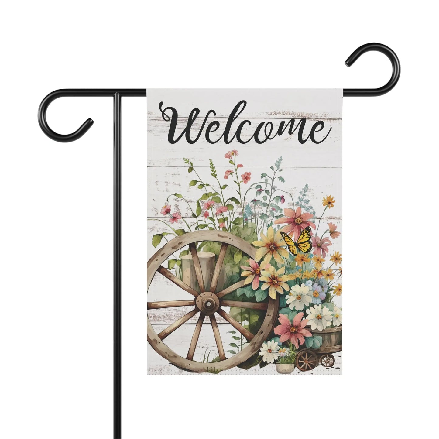 Floral Wagon Wheel Garden Flag image 0