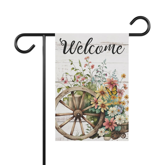 Floral Wagon Wheel Garden Flag image 0