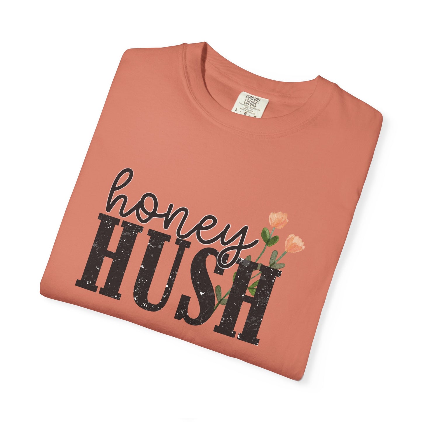 Honey Hush Floral T-Shirt — Cozy Script & Bold Vintage Block Tee