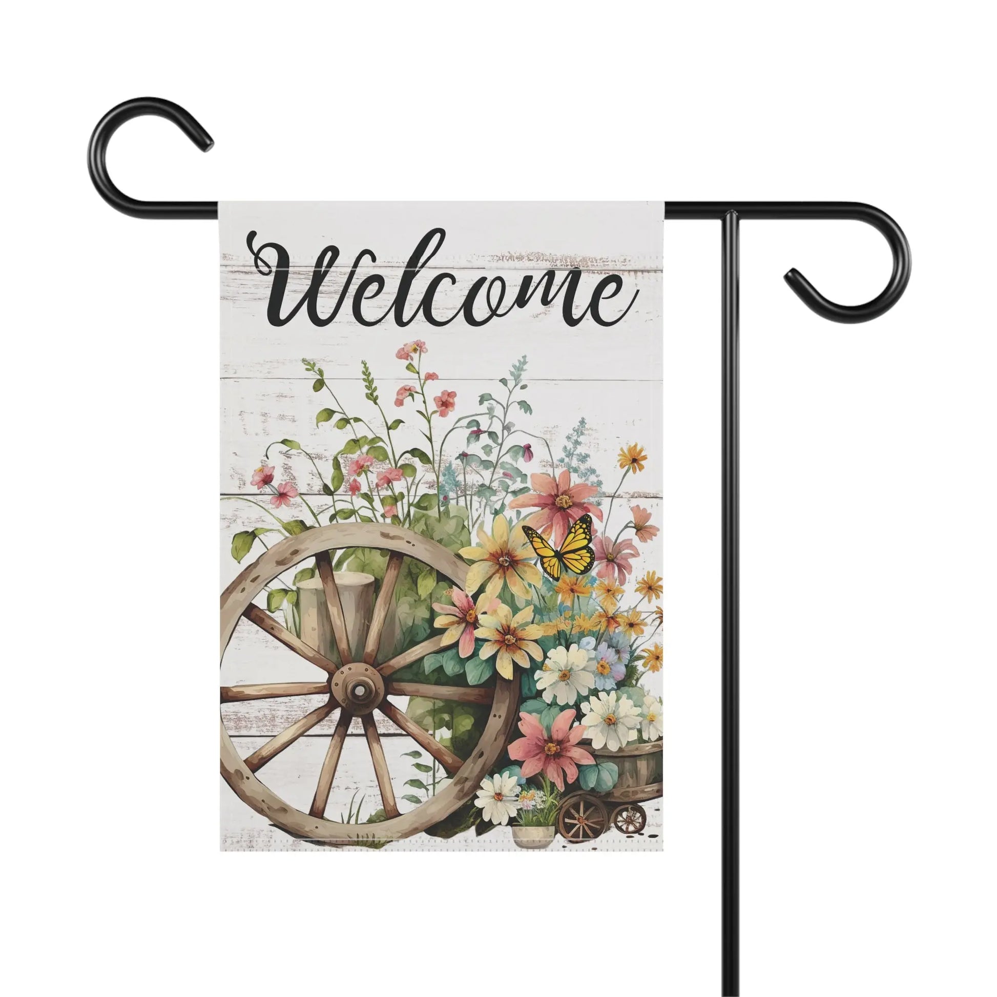 Floral Wagon Wheel Garden Flag image 1