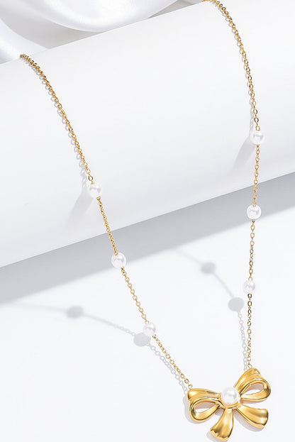 Gold Pearl Plated Bow Knot Pendant Necklace