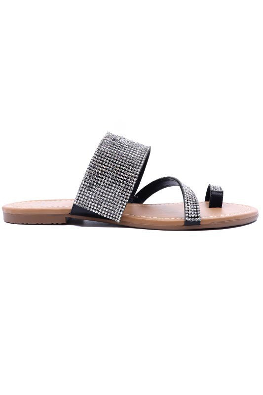 Lexi Black Rhinestone Toe Ring Slide Sandal | Sizes 6-10