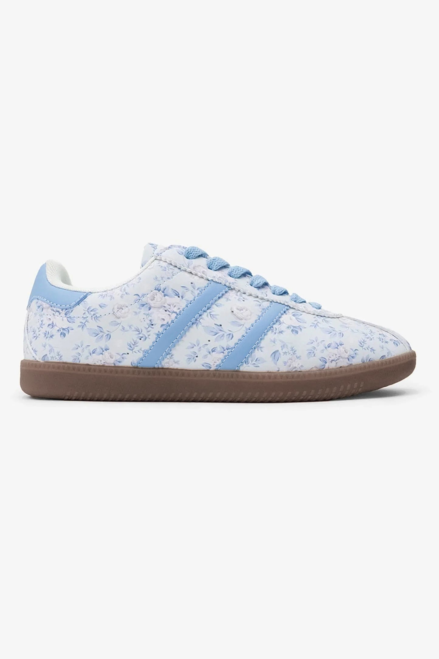 Light Blue Floral Print Lace-Up Sneakers