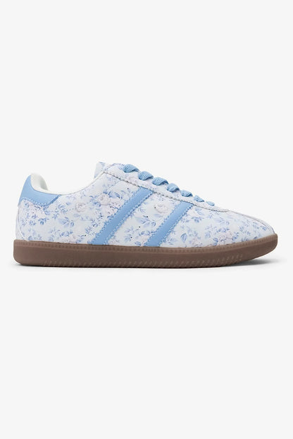 Light Blue Floral Print Lace-Up Sneakers