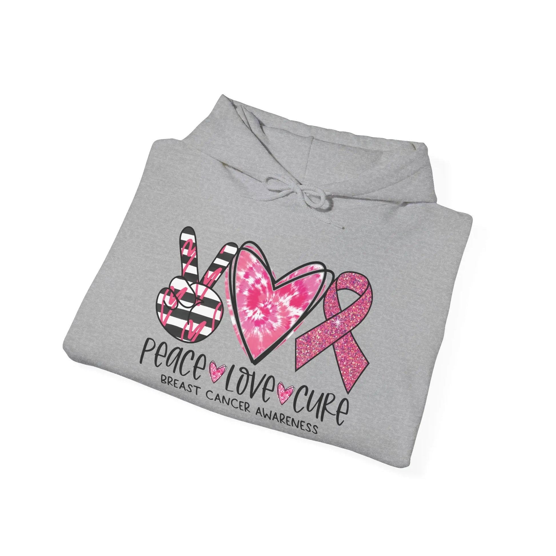 Peace, Love, Cure Breast Cancer Awareness Hoodie image 5