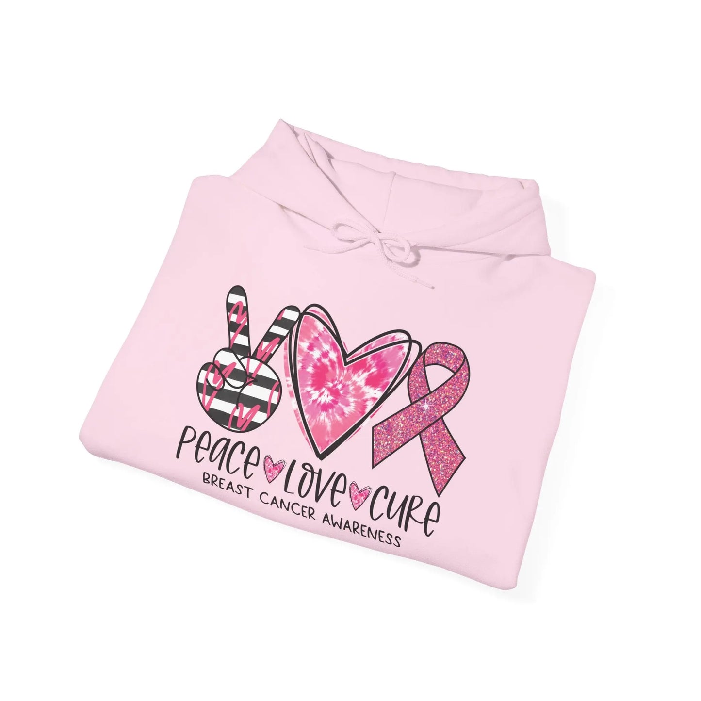Peace, Love, Cure Breast Cancer Awareness Hoodie image 2