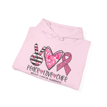 Peace, Love, Cure Breast Cancer Awareness Hoodie image 2