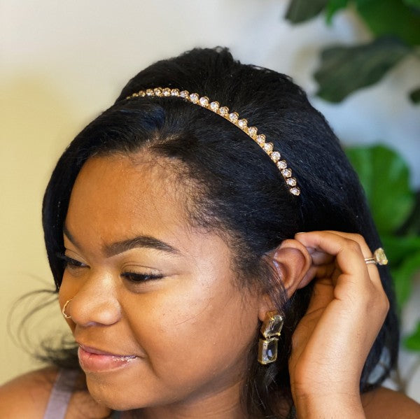Crystal crown headband on model for wedding or formal event