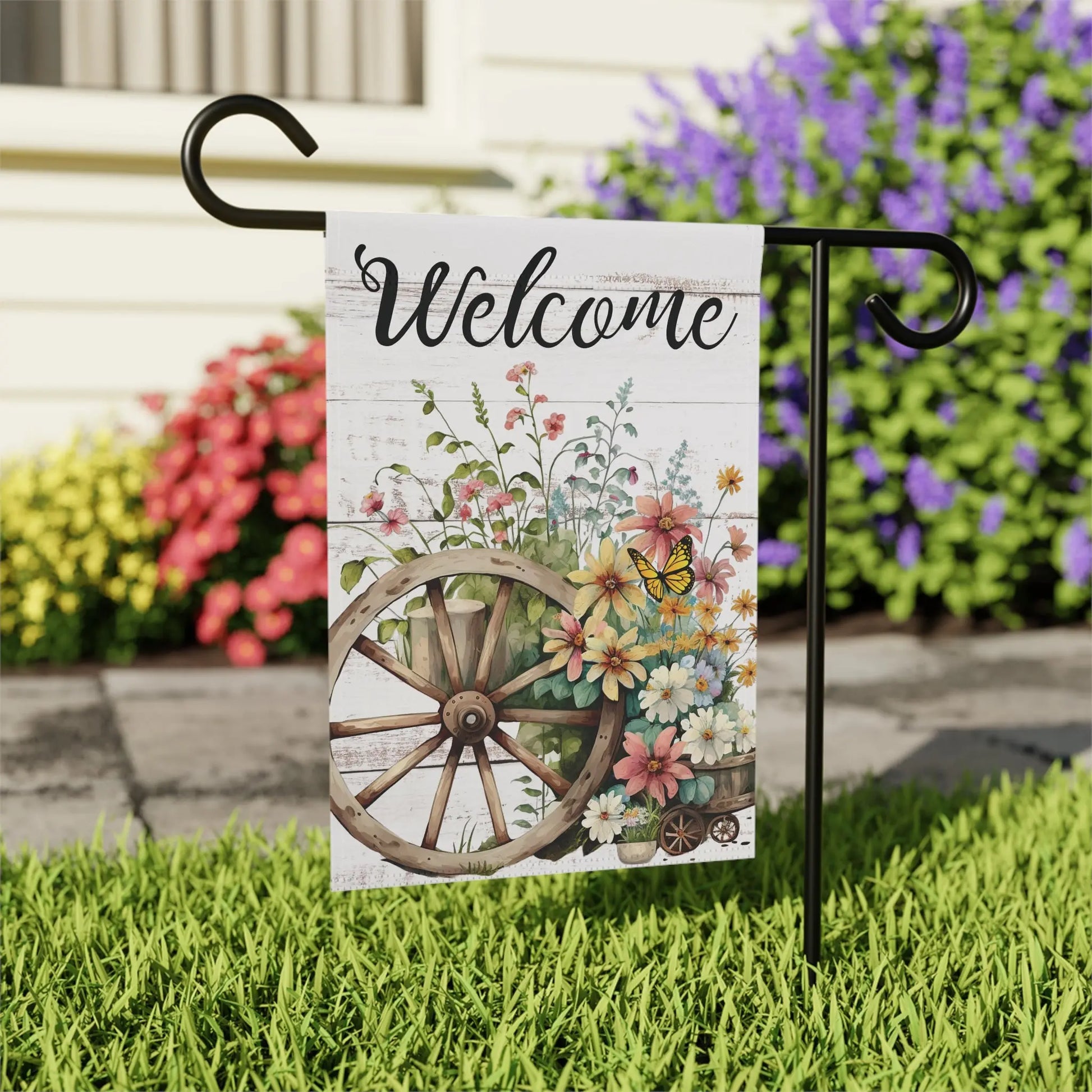 Floral Wagon Wheel Garden Flag image 3