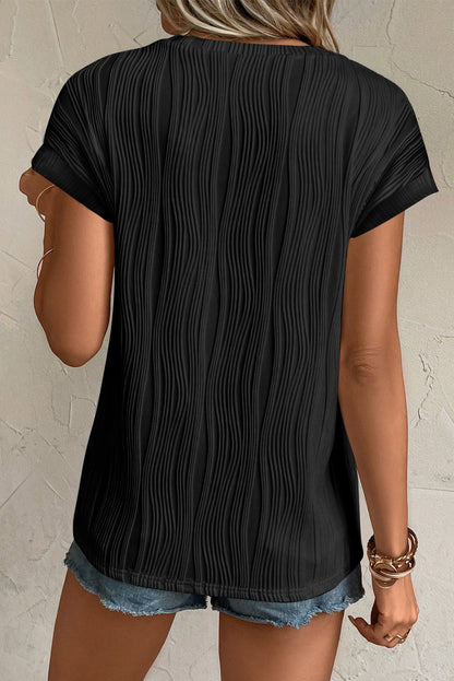 Plus Size Wavy Textured Cap Sleeve Tee