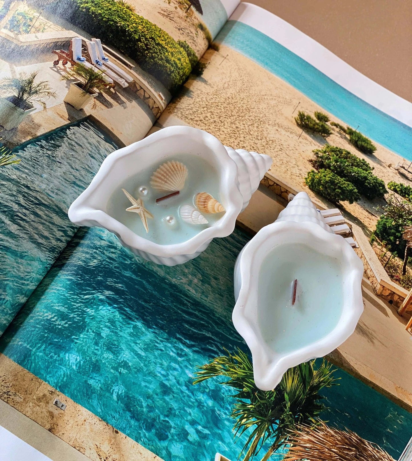 Sea Shell Candle in Jesmonite | Coastal Decor-0