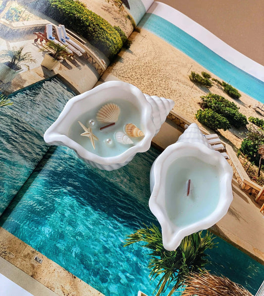 Sea Shell Candle in Jesmonite | Coastal Decor-0